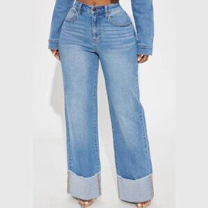 NWT All The While Cuffed Wide Leg Jeans Light Wash